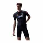 UKE RA300 men's short sleeve cycling jersey in Competition Black, worn by a model, front view