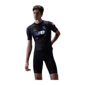 UKE RA300 men's short sleeve cycling jersey in Competition Black, worn by a model, front view