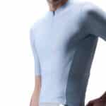 UKE RC200 men’s cycling jersey in Clear Light Blue with mesh side panels, front view