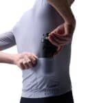 UKE RC200 cycling jersey rear pocket holding a bottle, Dusky Purple