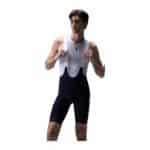 UKE RP400 men's bib shorts in black with white mesh upper, worn by a model, front view