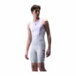 UKE RP400 men's bib shorts in Haze Ash light grey, worn by a model, front view
