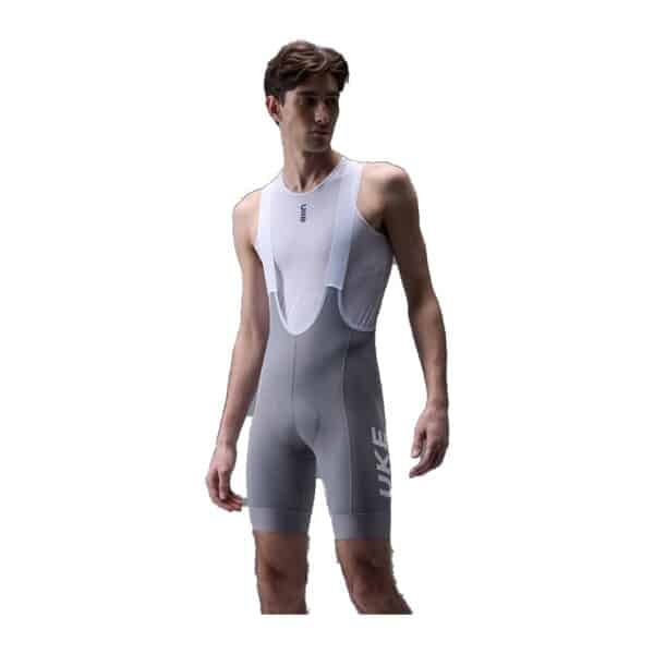 UKE RP400 men's bib shorts in Silver Moon grey, worn by a model, front view