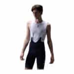 UKE RPC400 men's cargo bib shorts in black with white mesh upper, worn by a model, front view