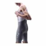 UKE RPC400 cargo bib shorts in Silver Moon, side view showing the leg print and fit
