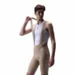 UKE RS200 men’s road bib shorts in Grayish Brown, front view on model