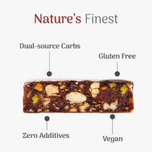 Cross-section of the Veloforte Di Bosco bar: dual-source carbs, gluten free, vegan, zero additives