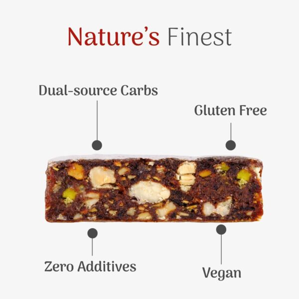 Cross-section of the Veloforte Di Bosco bar: dual-source carbs, gluten free, vegan, zero additives
