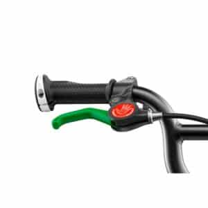 woom 3 child-sized V-brake lever, rear lever marked green, on the ergonomic grip